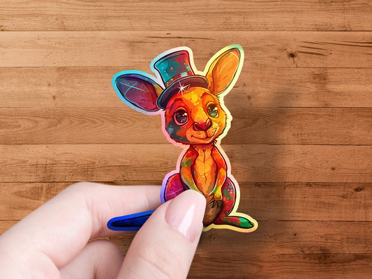 Colorful Kangaroo With Cute Top Hat Sticker product type