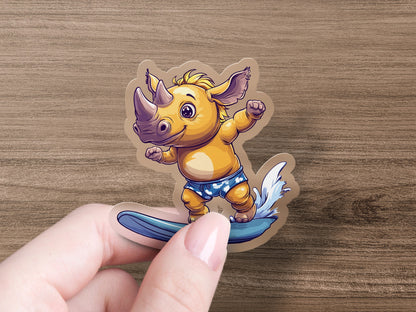 Cute Rhinoceros Surfing Cartoon Sticker product type