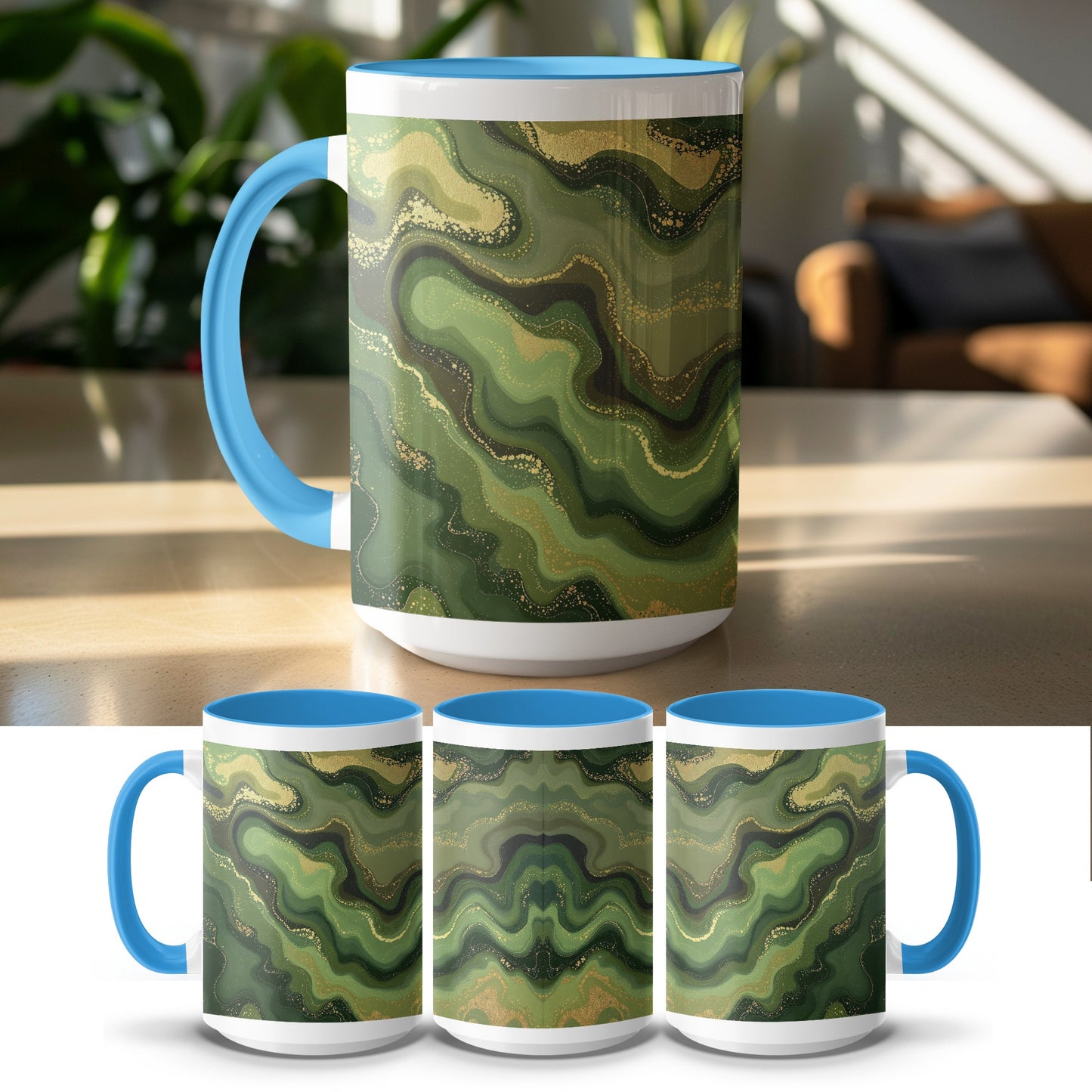 Green Abstract Waves Pattern Ceramic Mug product