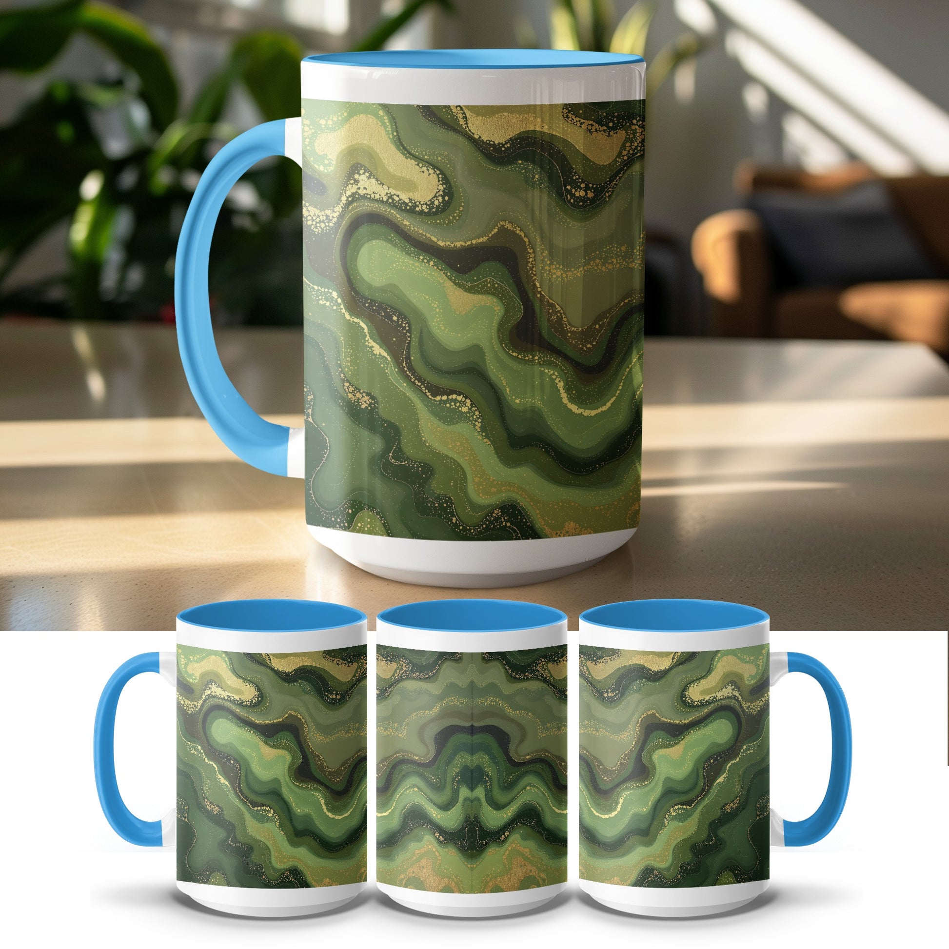 Green Abstract Waves Pattern Ceramic Mug product
