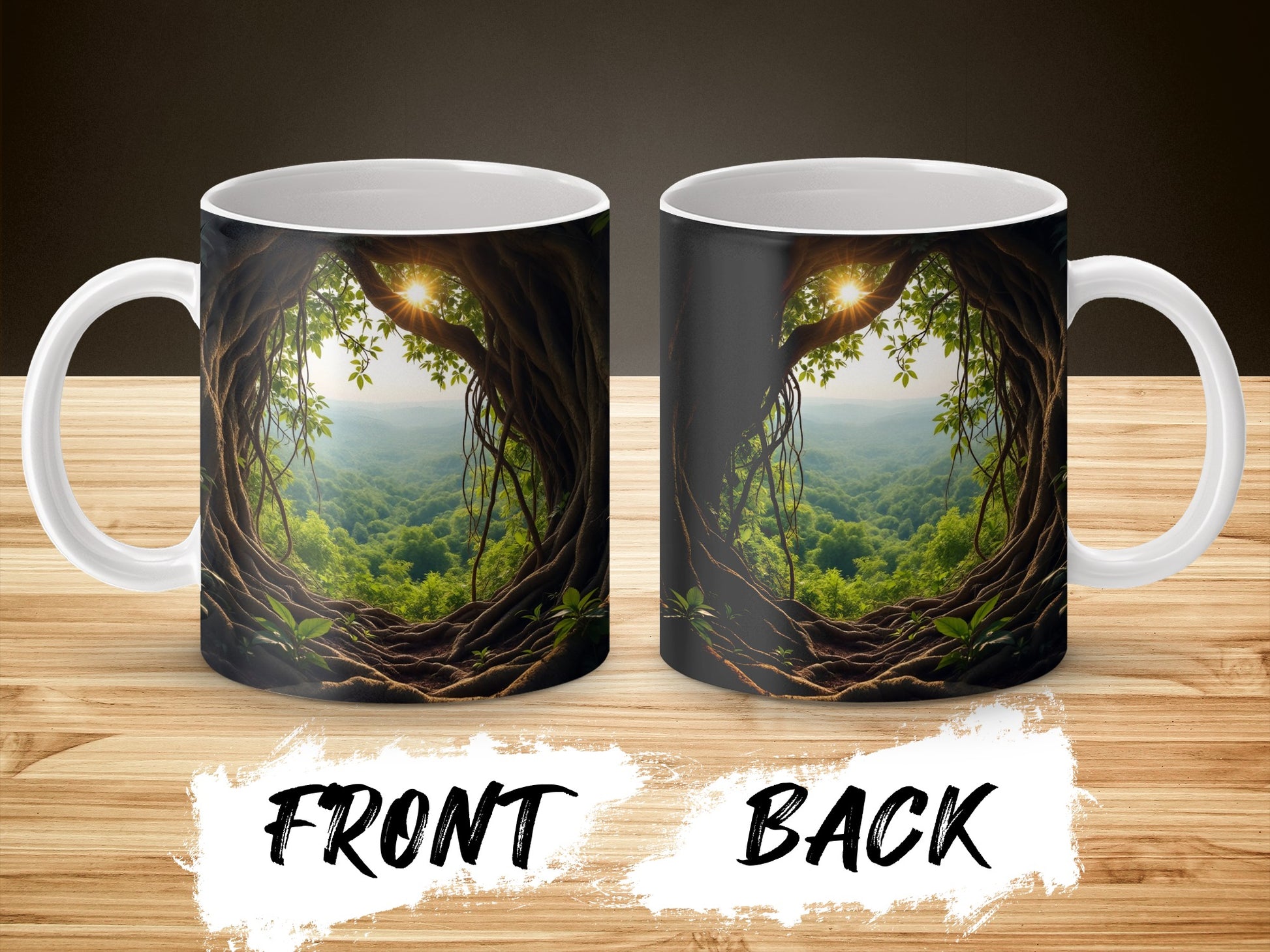Nature Themed Coffee Mug, Forest View Artistic Design, Tree and Sunlight Print, Unique Gift Idea