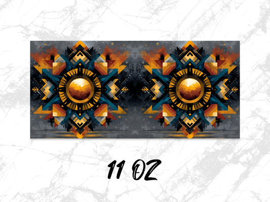 Aztec Inspired Abstract Art Canvas Print, Vibrant Wall Decor, Modern Tribal Design, 11 oz