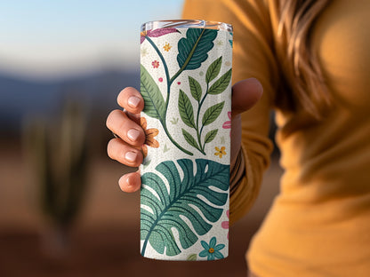 Vibrant Floral and Leaf Patterned Drinkware Product