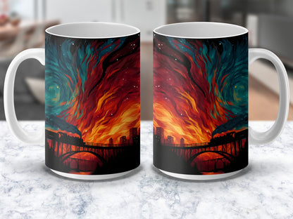 Colorful Abstract Art Coffee Mug, Vibrant Fire Swirl Design, Artist Inspired Drinkware, Unique Gift Idea