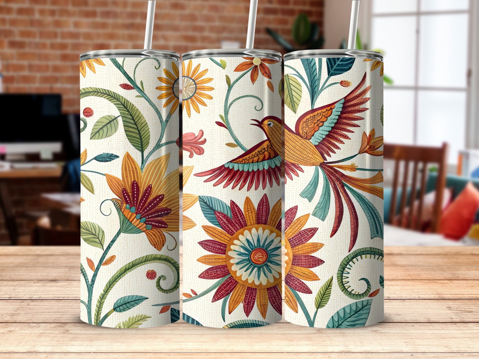 Floral and Bird Design Stainless Steel Tumbler product