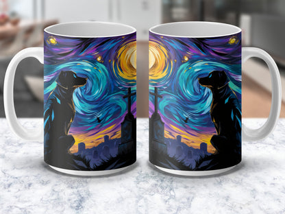 Colorful Wolf Silhouette Coffee Mugs, Vibrant Artistic Moon Night Design, Unique Animal Lover Gift