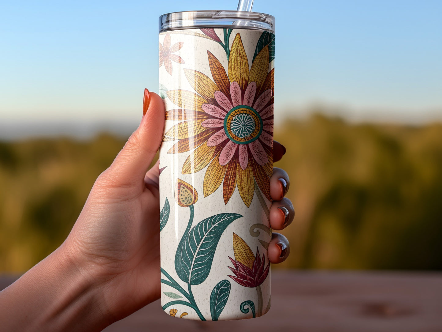 Floral Insulated Tumbler with Straw Drinking Cup product type