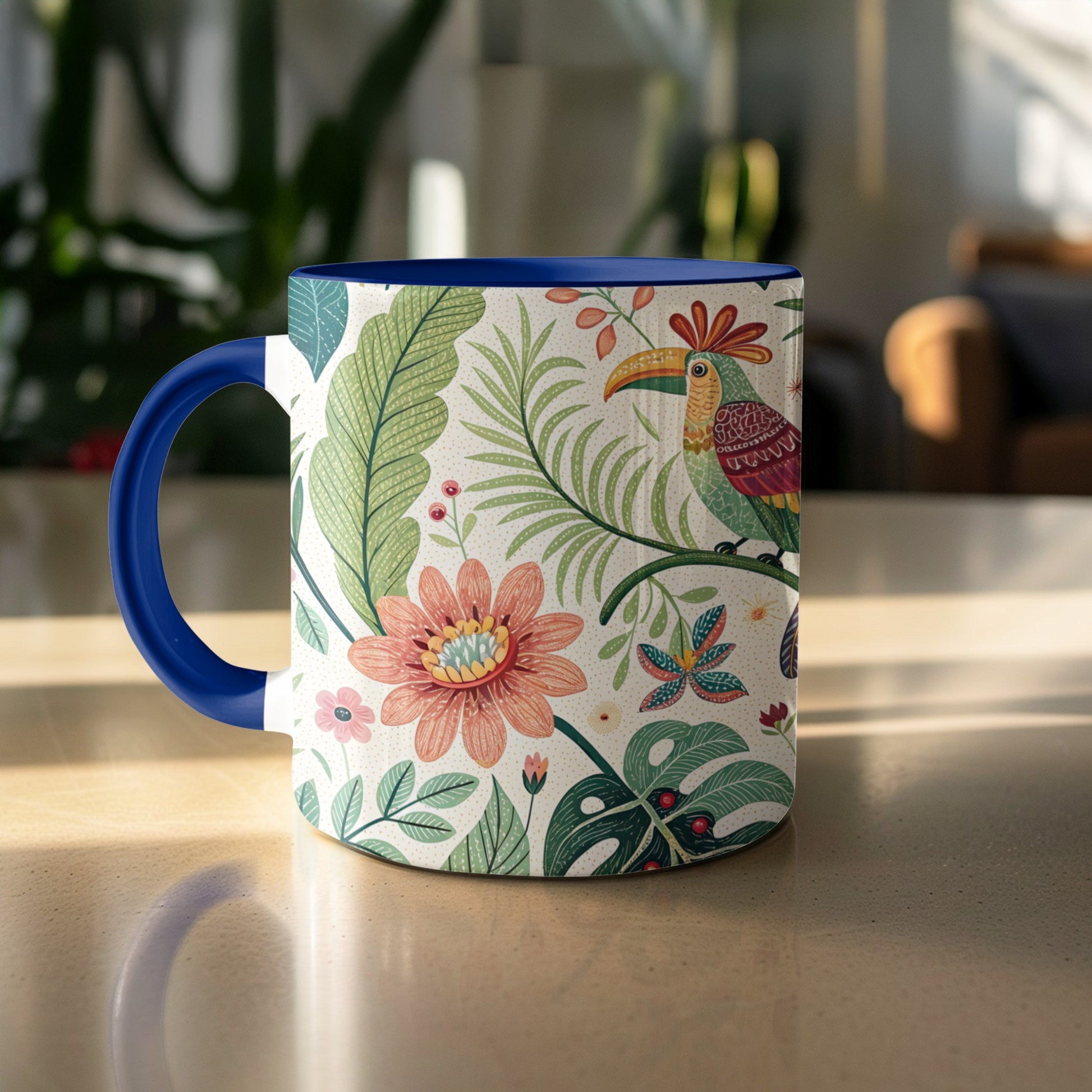 Colorful Floral and Bird Patterned Mug product