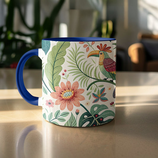 Colorful Floral and Bird Patterned Mug product
