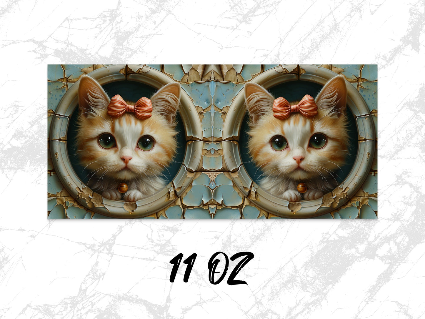 Cute Cat Coffee Mug, 11oz Kitten Art Cup, Vintage Frame Design, Animal Lover Gift, Unique Drinkware, Whimsical Cat Portrait Mug