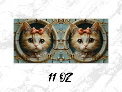 Cute Cat Coffee Mug, 11oz Kitten Art Cup, Vintage Frame Design, Animal Lover Gift, Unique Drinkware, Whimsical Cat Portrait Mug