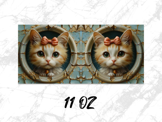 Cute Cat Coffee Mug, 11oz Kitten Art Cup, Vintage Frame Design, Animal Lover Gift, Unique Drinkware, Whimsical Cat Portrait Mug