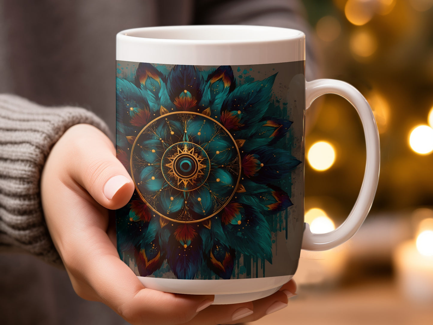 Mandala Art Teal and Gold Ceramic Mug product