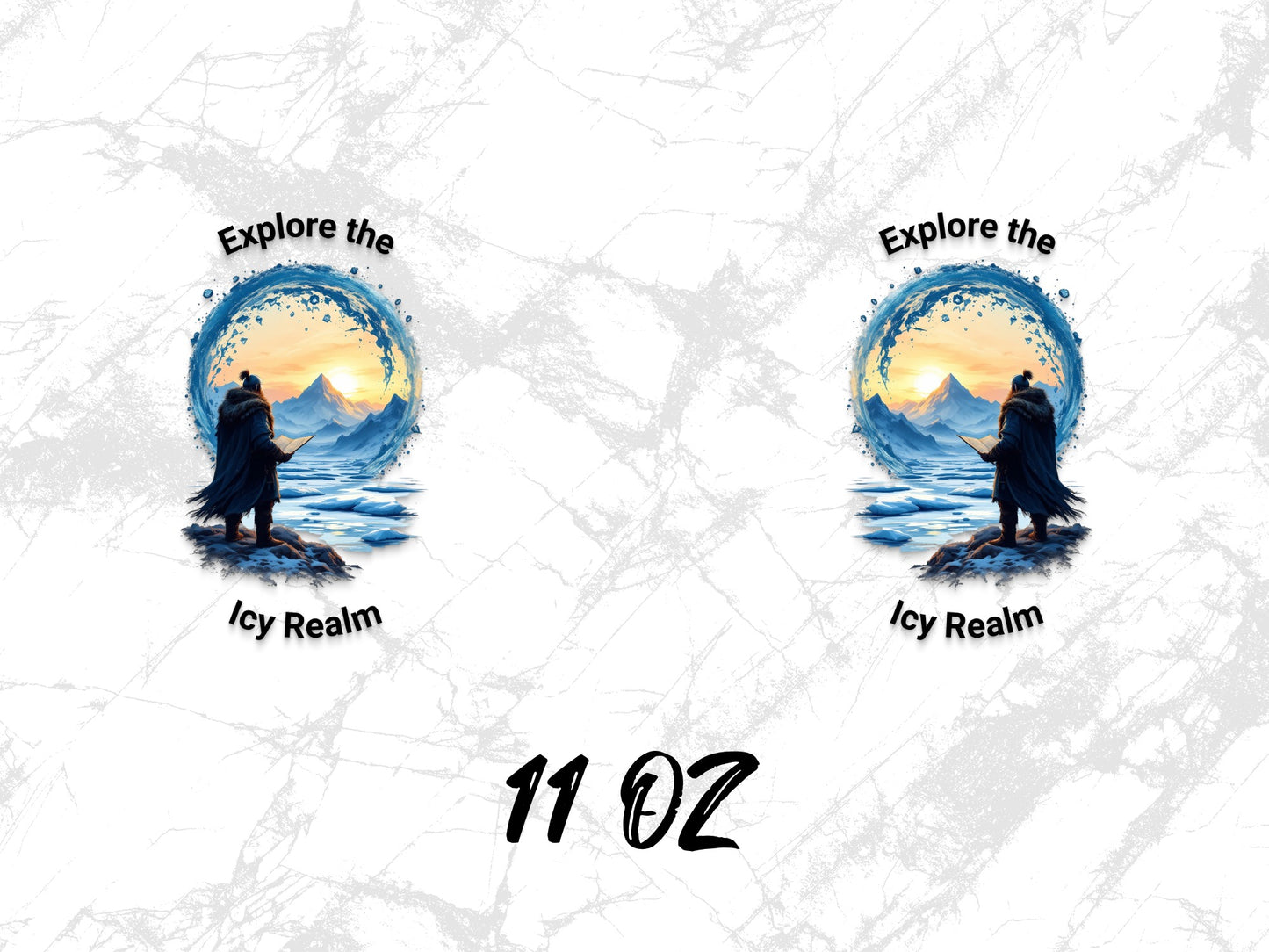 Explore the Icy Realm Wolf Graphic Mug, Artistic Wilderness Theme, 11 oz Coffee Cup, Unique Gift Idea
