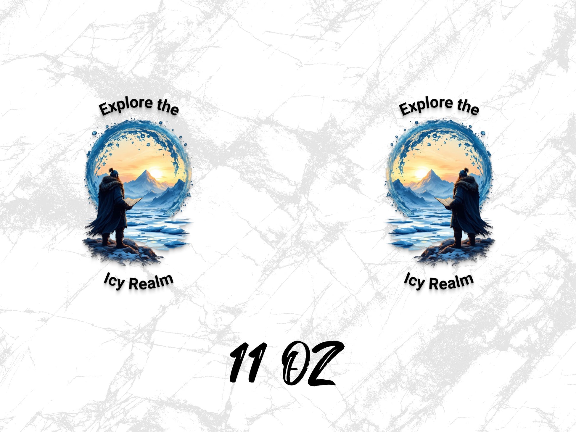 Explore the Icy Realm Wolf Graphic Mug, Artistic Wilderness Theme, 11 oz Coffee Cup, Unique Gift Idea