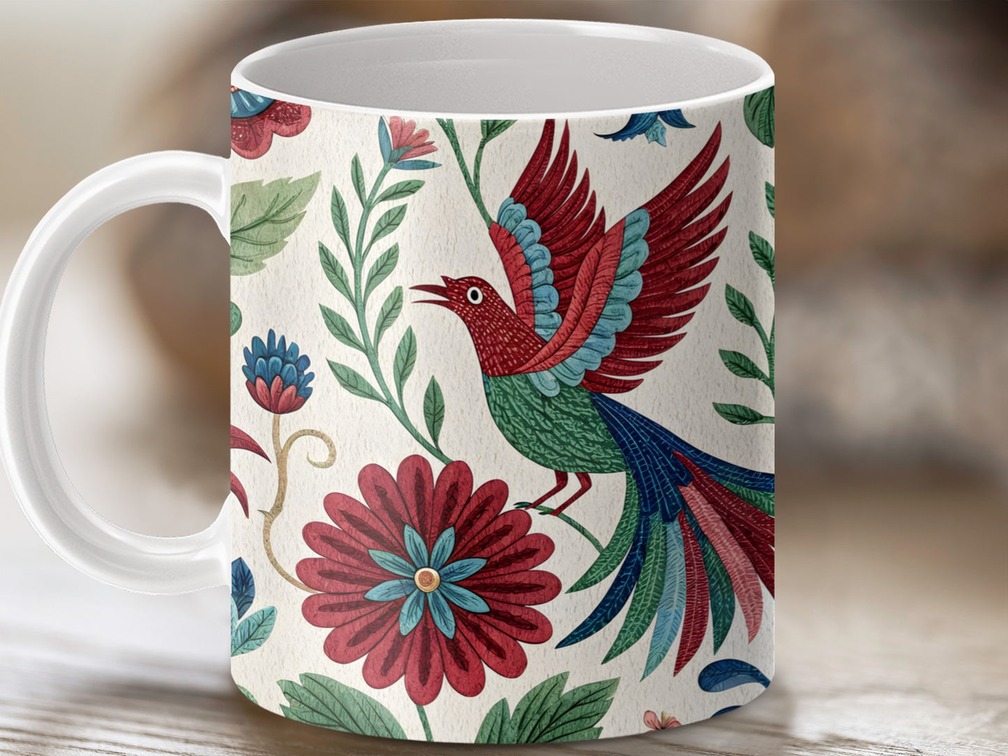 Colorful Bird and Floral Design Ceramic Mug product
