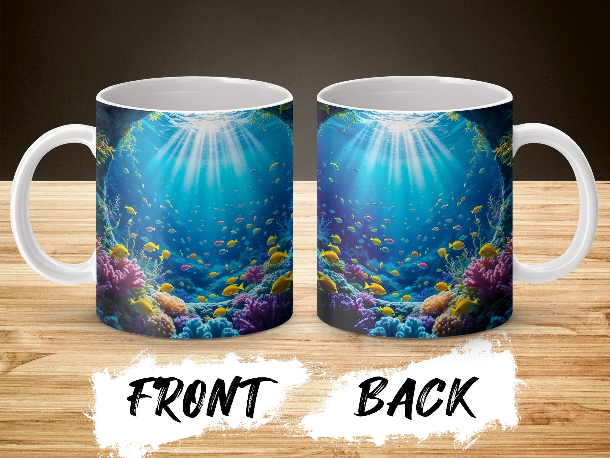 Ocean Themed Coffee Mug, Vibrant Coral Reef and Fish Design, Double-Sided Print, Perfect Gift for Marine Life Enthusiasts
