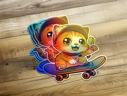 Adorable Cute Cat On Skateboard Sticker Product