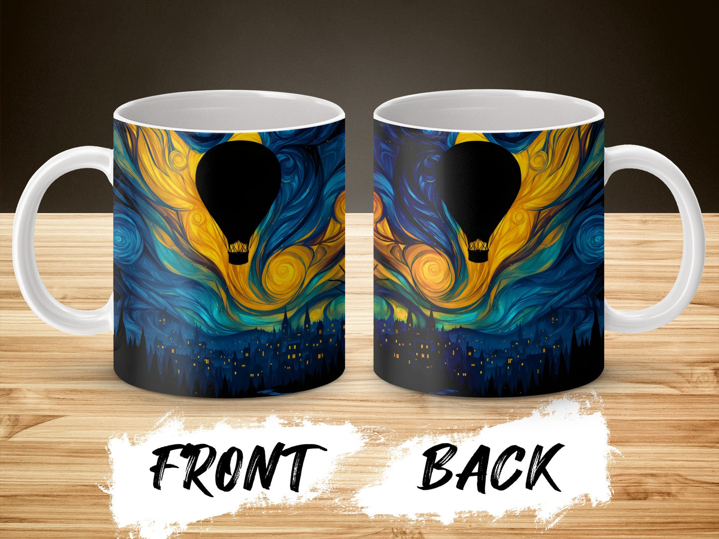 Starry Night Inspired Hot Air Balloon Coffee Mug, Artistic Drinkware, Unique Gift Idea for Art Lovers