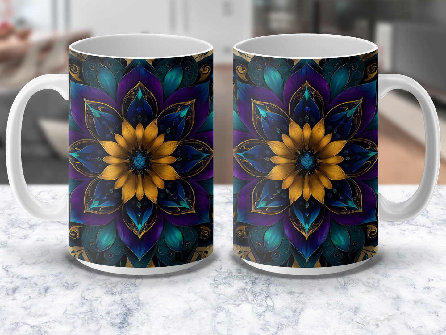 Colorful Mandala Flower Coffee Mug, Spiritual Gift, Yoga Tea Cup, Bohemian Kitchen Decor