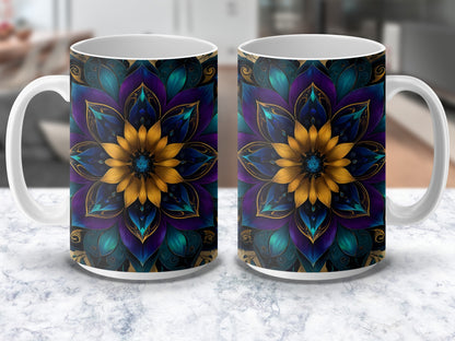 Colorful Mandala Flower Coffee Mug, Spiritual Gift, Yoga Tea Cup, Bohemian Kitchen Decor
