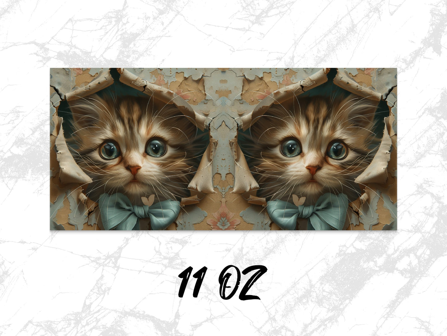 Unique Cat Art Coffee Mug, Symmetrical Kitten Design, 11 oz Ceramic Cup, Perfect Gift for Cat Lovers