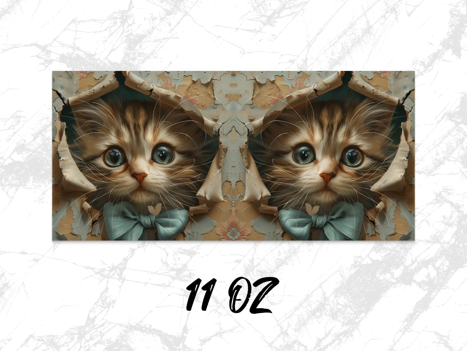 Unique Cat Art Coffee Mug, Symmetrical Kitten Design, 11 oz Ceramic Cup, Perfect Gift for Cat Lovers