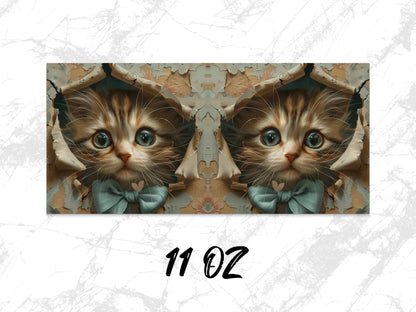 Unique Cat Art Coffee Mug, Symmetrical Kitten Design, 11 oz Ceramic Cup, Perfect Gift for Cat Lovers