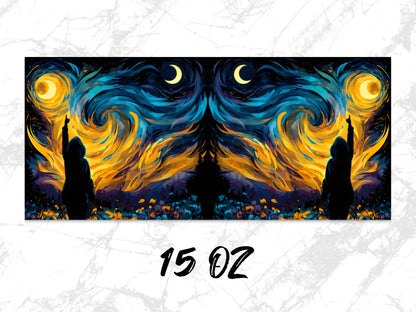 Abstract Starry Night Canvas Wall Art, Van Gogh Inspired Colorful Wall Decor, 15 Oz Large Print