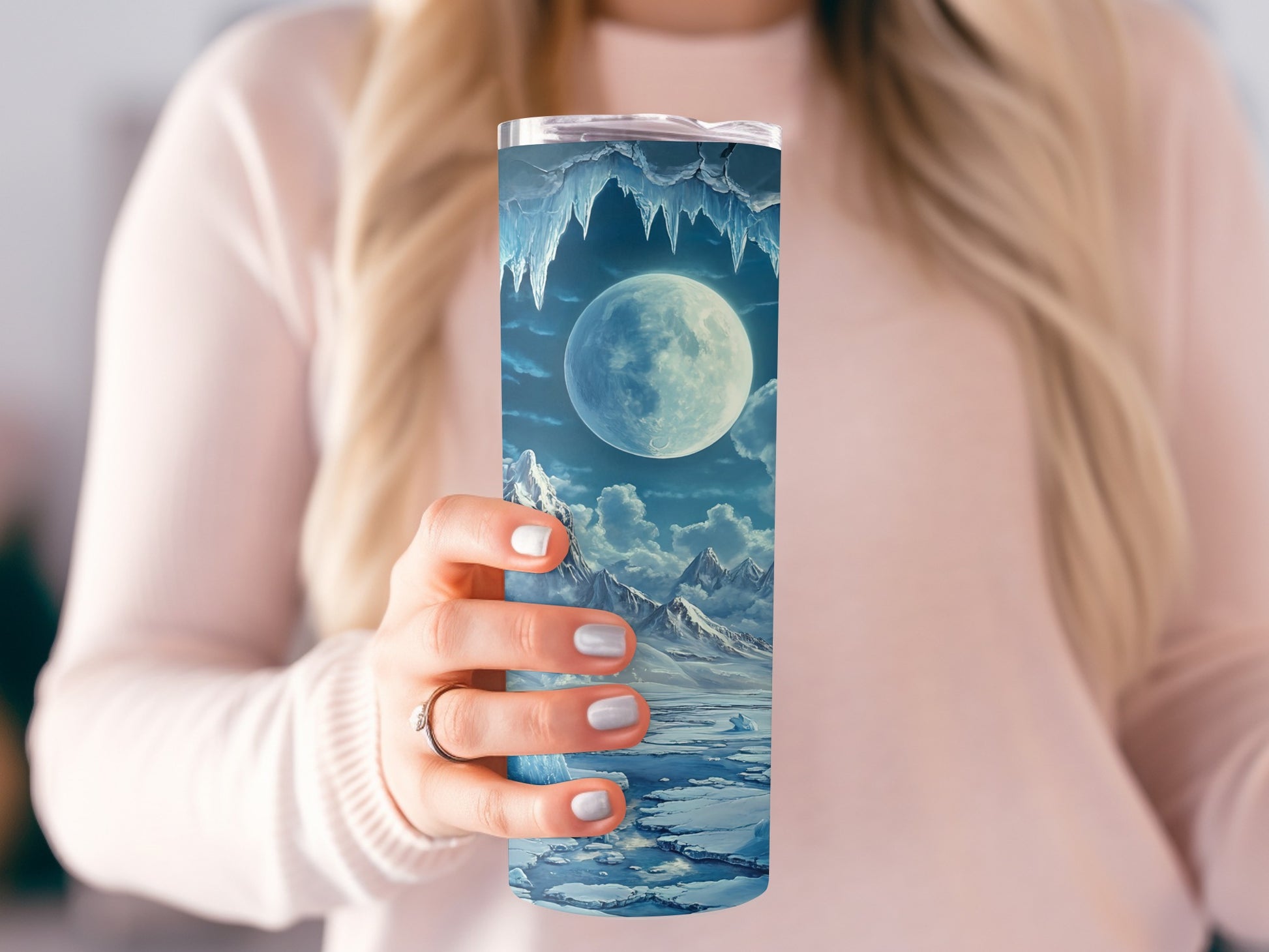 Icy Moonlit Landscape Travel Mug Unique Product Type