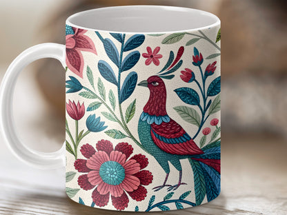 Colorful Floral Bird Print Ceramic Mug product type