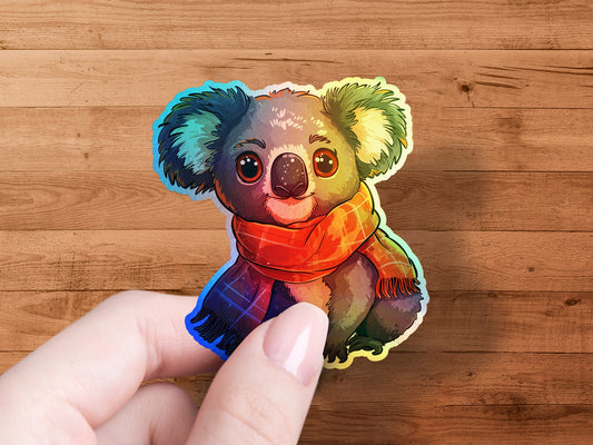 Adorable Koala Sticker with Red Scarf Design product type