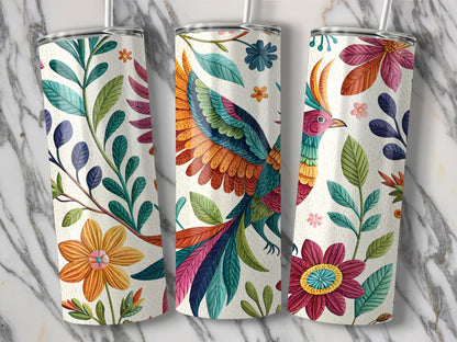 Colorful Bird and Floral Design Tumbler product