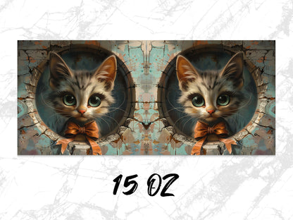 Cute Cat Art Print, Twin Kittens in Rustic Window Frames, Vintage Style Wall Decor, Animal Nursery Artwork, 15 Oz