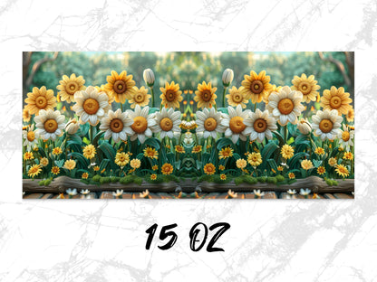 Colorful Sunflower and Daisy Print Wall Art, Vibrant Floral Home Decor, 15 Oz Canvas