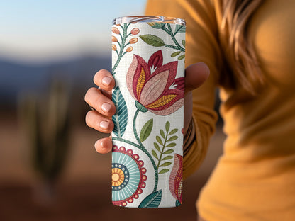 Hand Holding Floral Patterned Insulated Flask product