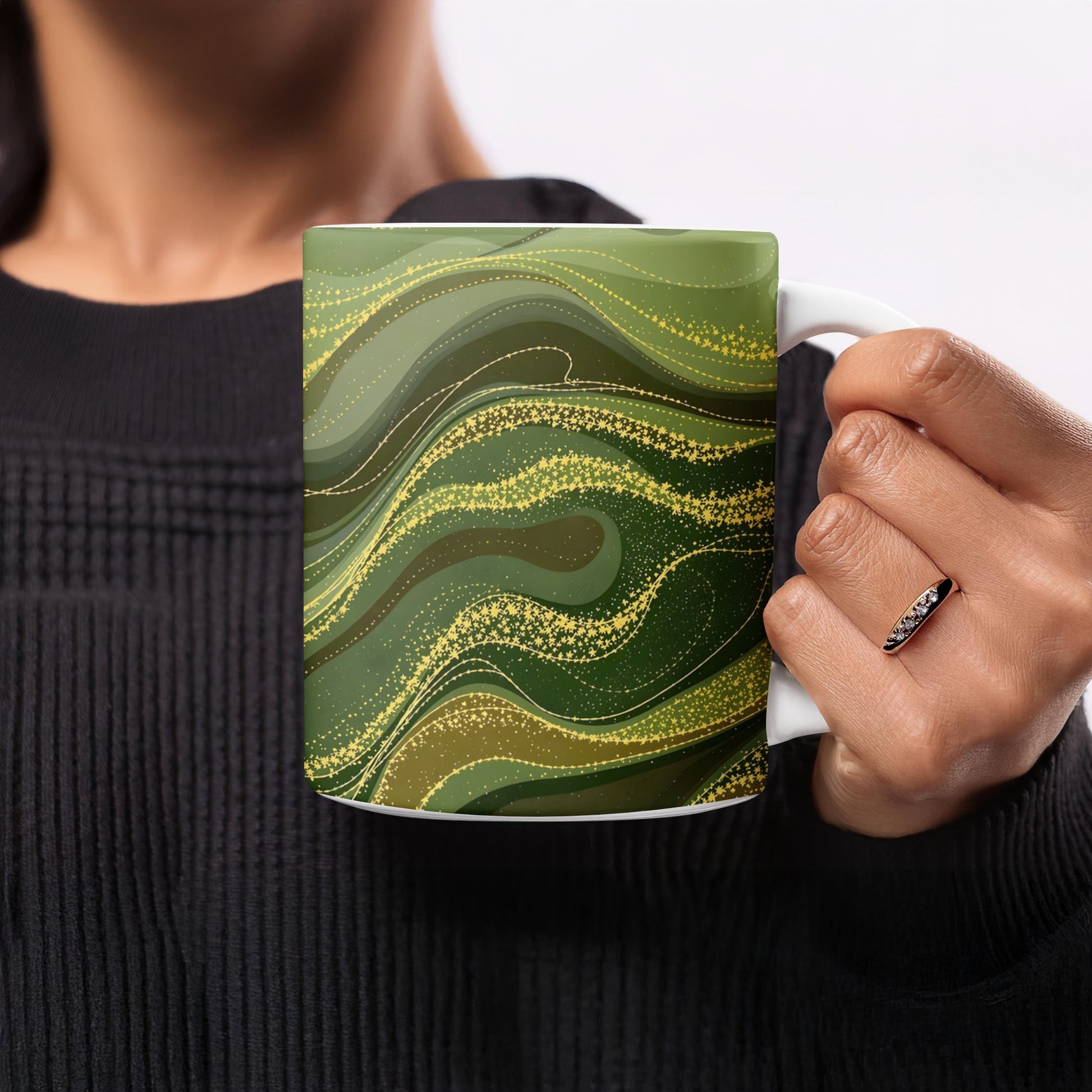 Green and Gold Abstract Swirl Design Mug product