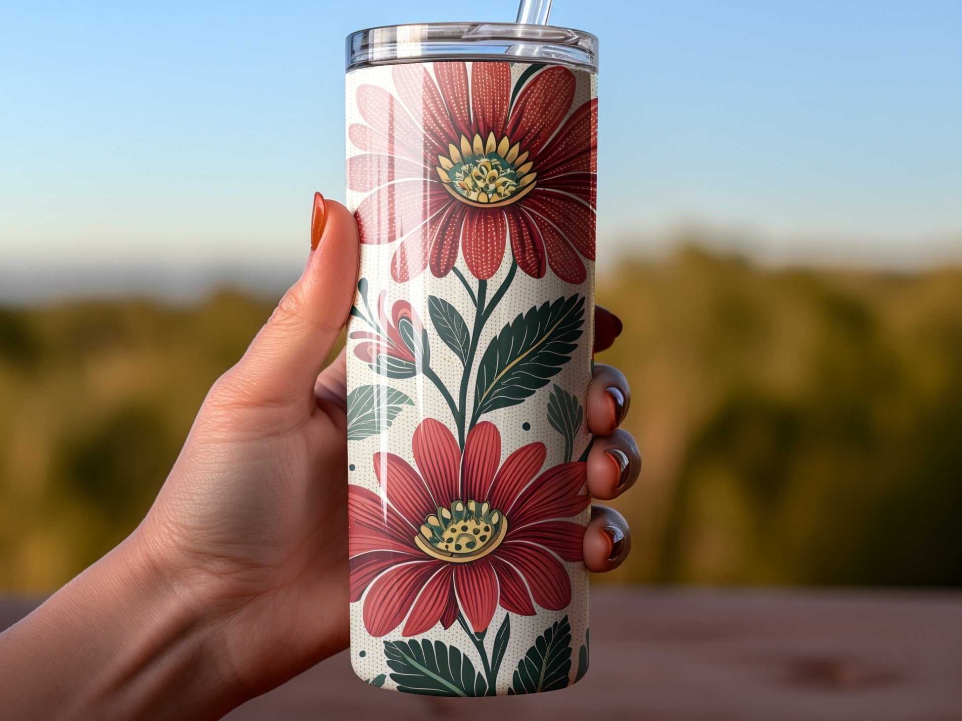 Floral Design Red and White Tumbler Product