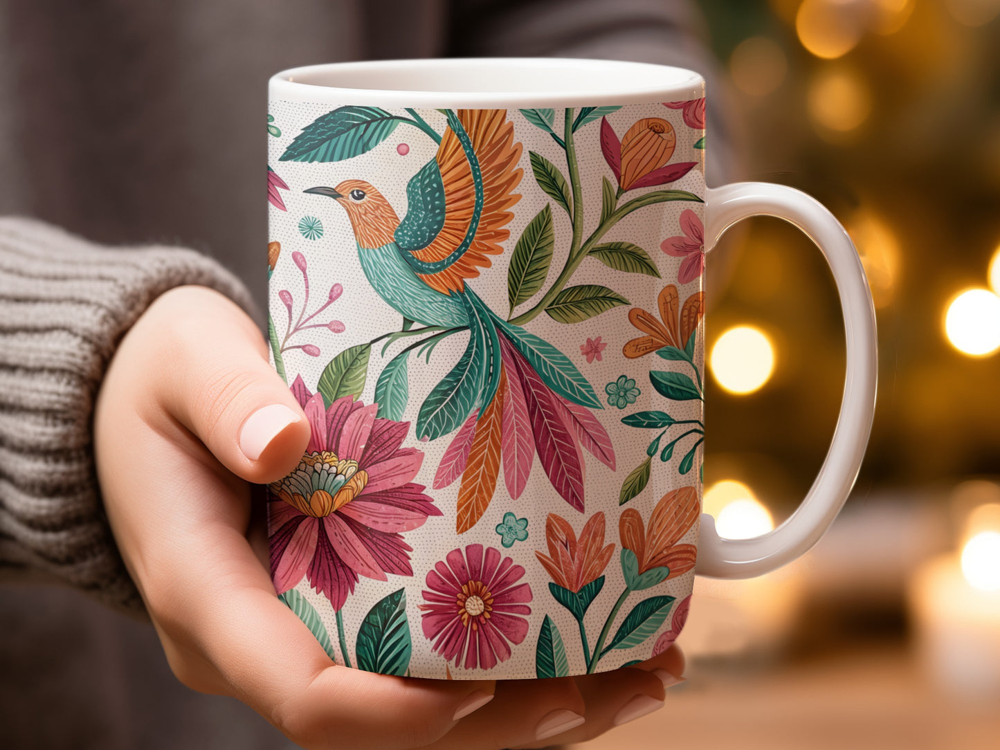 Vibrant Floral Bird Design Coffee Mug Perfect Gift product
