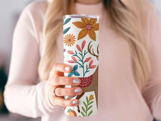 Floral Deer Patterned Tall Insulated Drinkware product