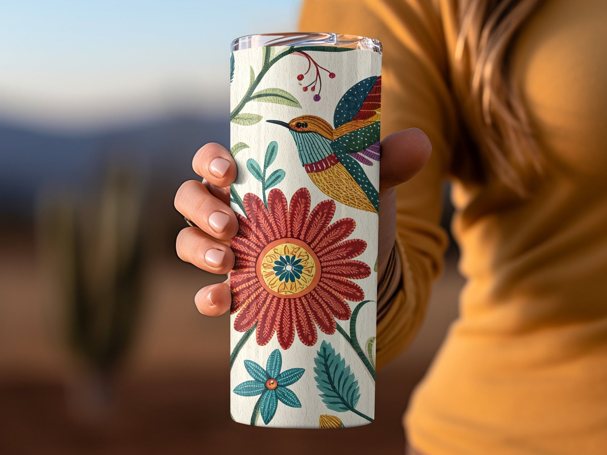Colorful Floral Hummingbird Design Tumbler product