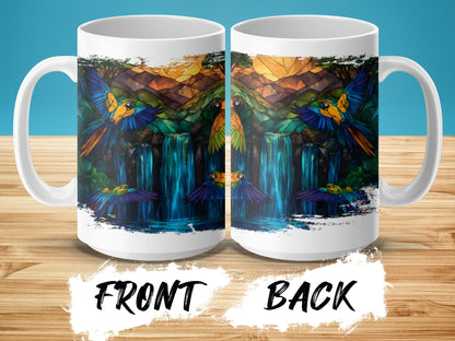 Vibrant Tropical Parrot and Waterfall Design Mug product