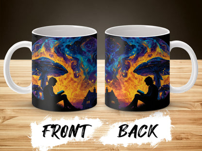 Mystical Fire Dragon Fantasy Art Coffee Mug, Colorful Reading Scene, Unique Gift Idea, Double-Sided Print