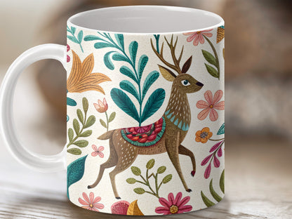 Colorful Deer with Floral Design Ceramic Mug product type