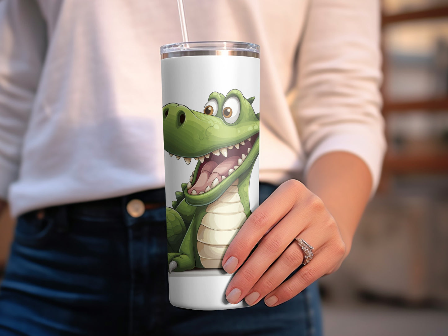 Cute Crocodile Cartoon Stainless Steel Tumbler, Reusable Travel Mug, Eco-Friendly Drinkware, Gift for Kids and Adults