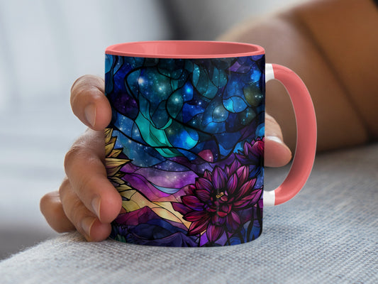 Colorful Abstract Galaxy and Floral Design Mug product type