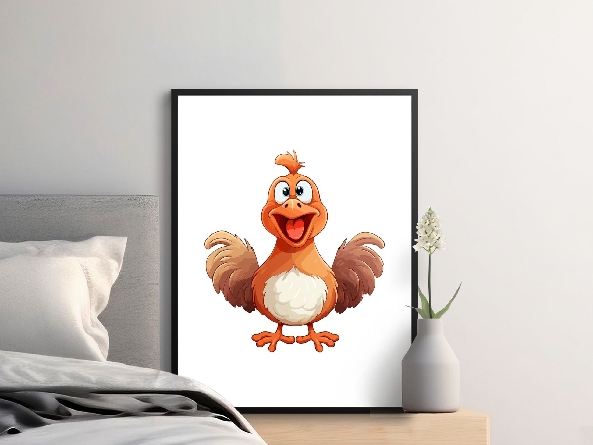 Colorful Cartoon Chicken Wall Art, Kids Room Decor, Cheerful Nursery Print, Animal Poster