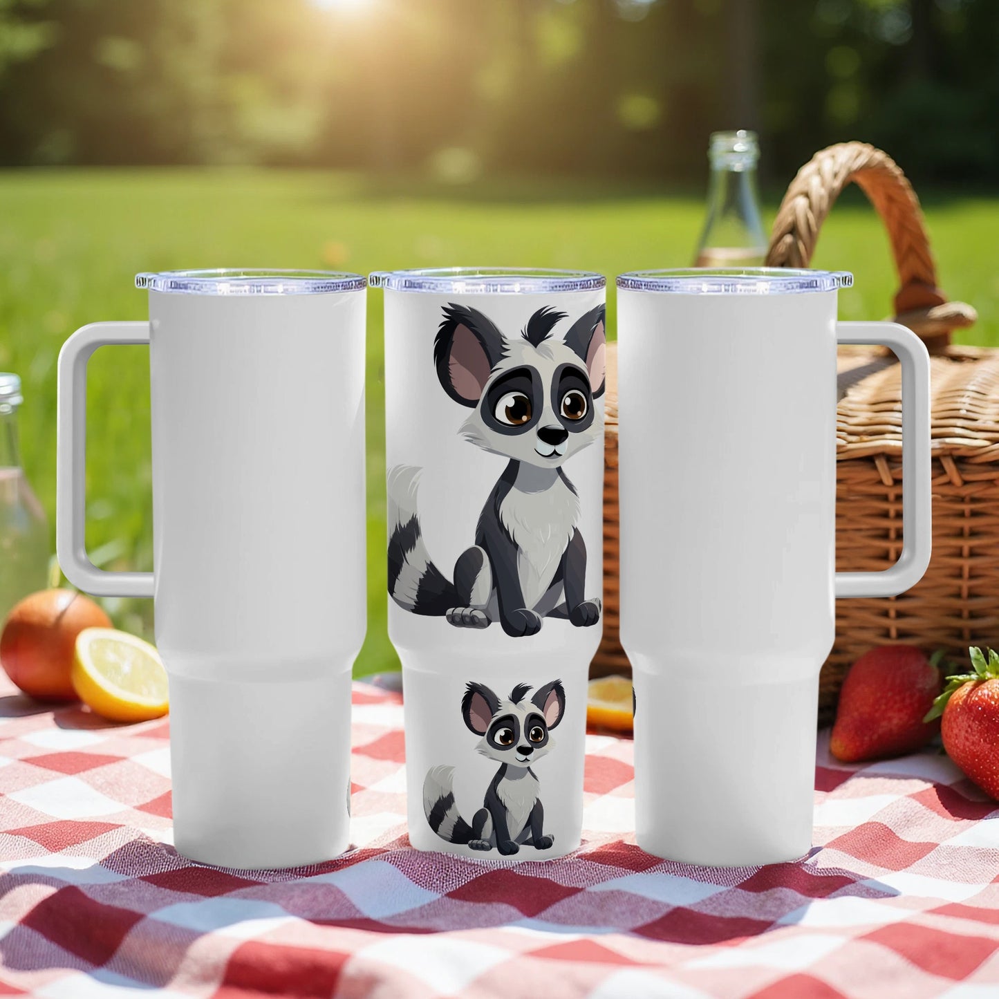 Cute Raccoon Tumbler Cups, Insulated Travel Mugs, Kids Animal Drinkware, Outdoor Picnic Accessories, Set of 3