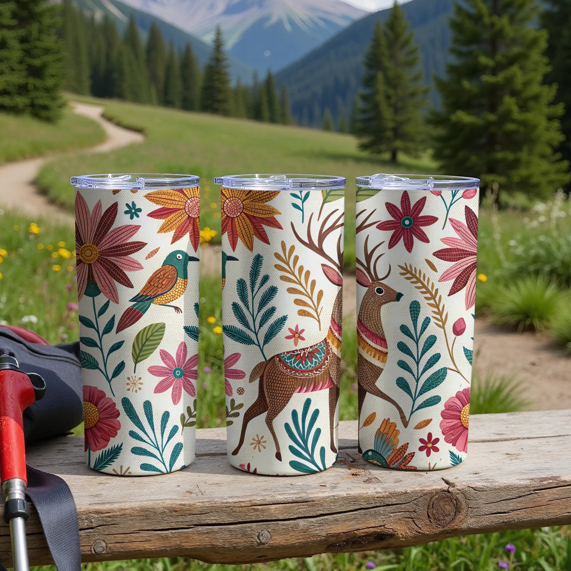 Nature Inspired Floral and Wildlife Pattern Tumbler Product