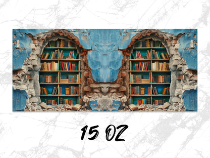 Vintage Library Bookshelf Art Print, Colorful Wall Decor, Rustic Book Lover Gift, Unique Home Office Decoration